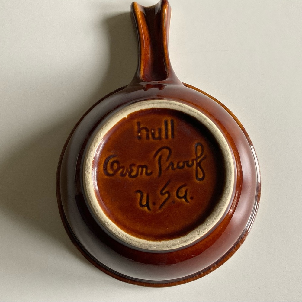 Hull Pottery Brown Drip Glaze Soup Bowl with Handle USA Stoneware Vintage 1960s